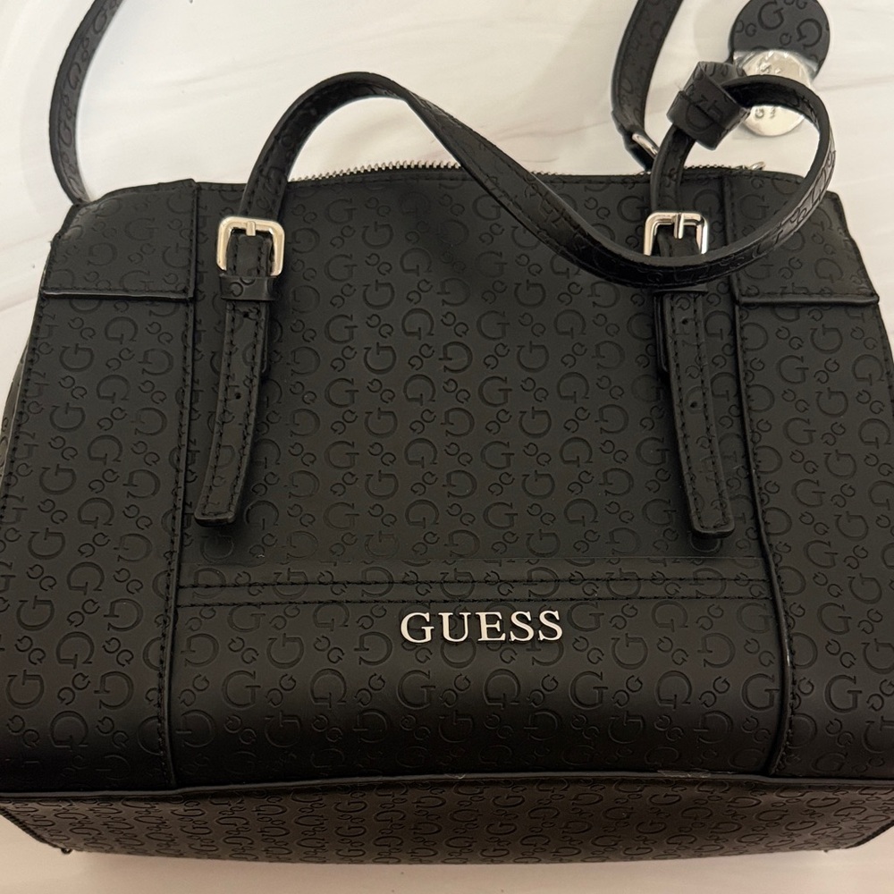 GUESS Embossed Black Satchel